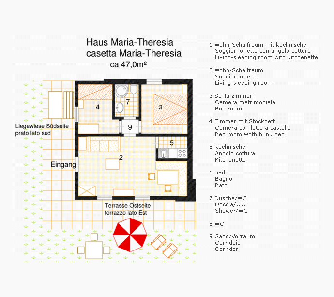 Haus Maria Theresia - Bungalow Appartement Pünthof Algund